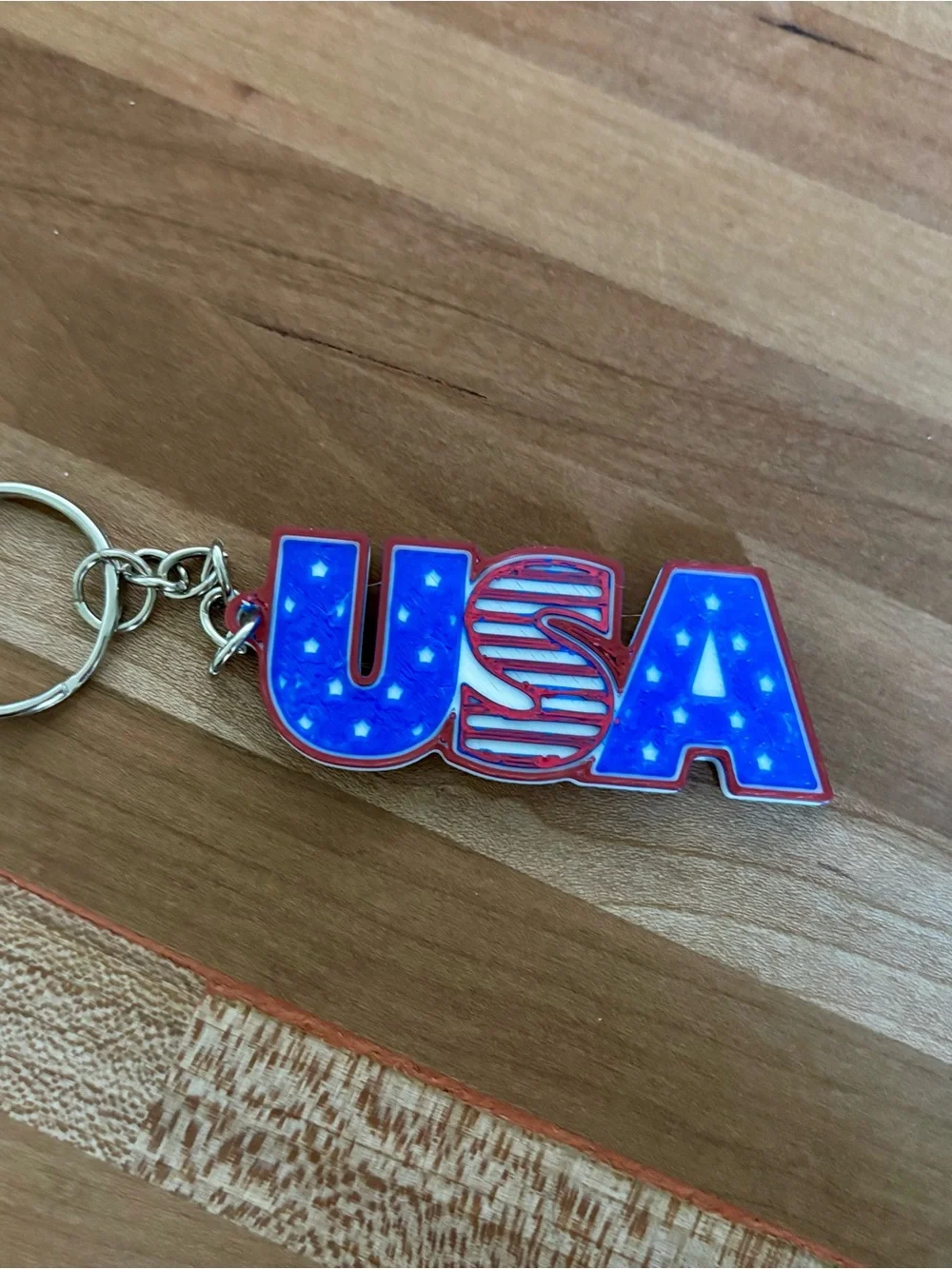 Patriotic USA Keychain - Blue & Red Stars & Stripes